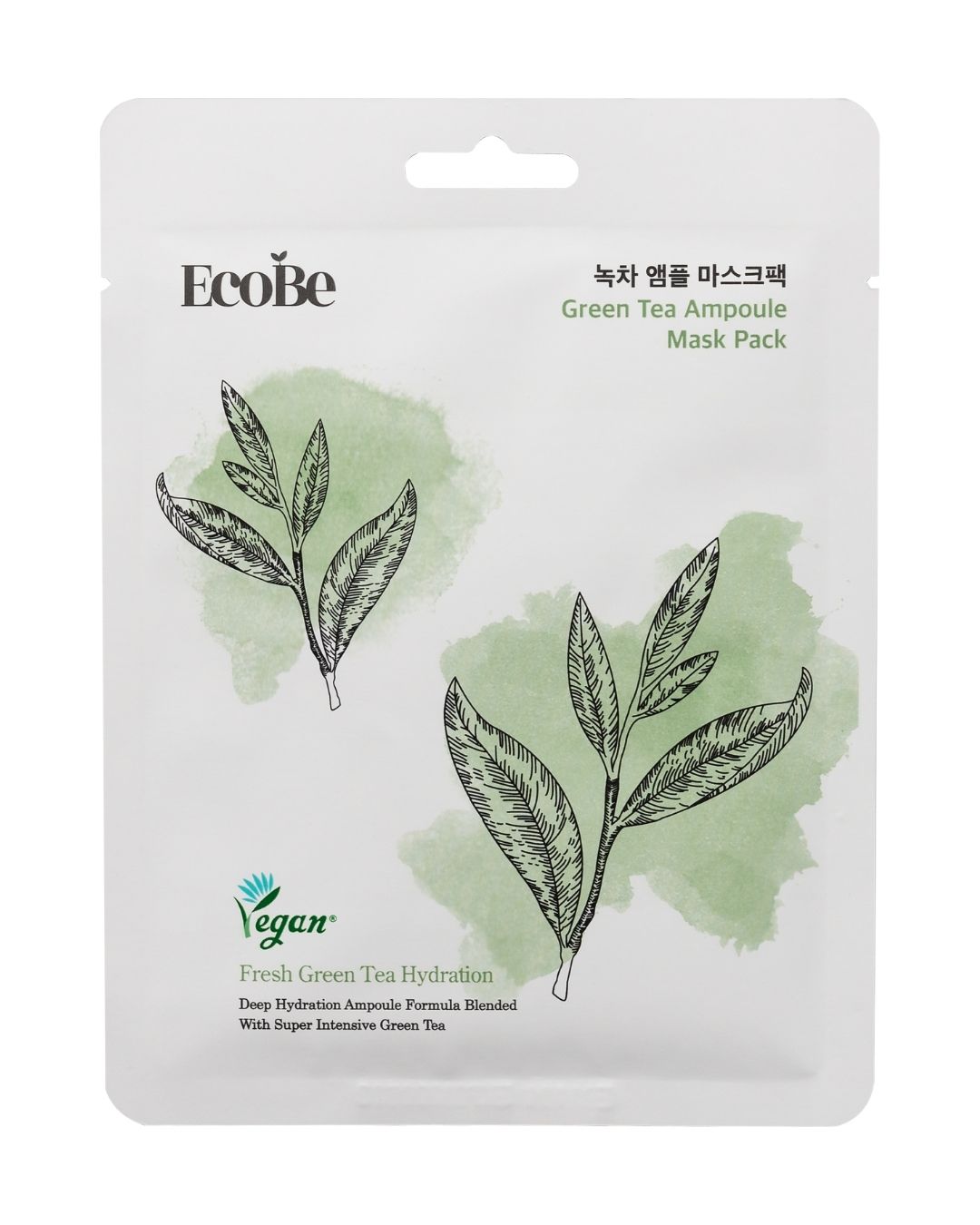EcoBe Green Tea Ampoule Mask – Máscara Facial em Tecido com Extrato de Chá Verde