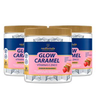 3 unidades de Glow Caramel - Caramelo de Vitaminas e Zinco | 30 doses