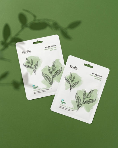 EcoBe Green Tea Ampoule Mask – Máscara Facial em Tecido com Extrato de Chá Verde