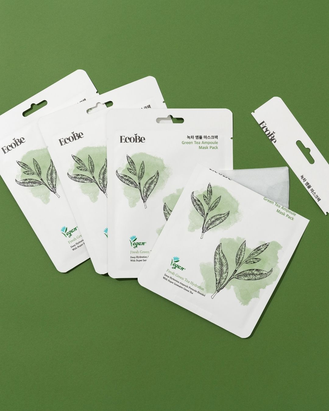 EcoBe Green Tea Ampoule Mask – Máscara Facial em Tecido com Extrato de Chá Verde