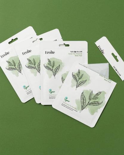 EcoBe Green Tea Ampoule Mask – Máscara Facial em Tecido com Extrato de Chá Verde