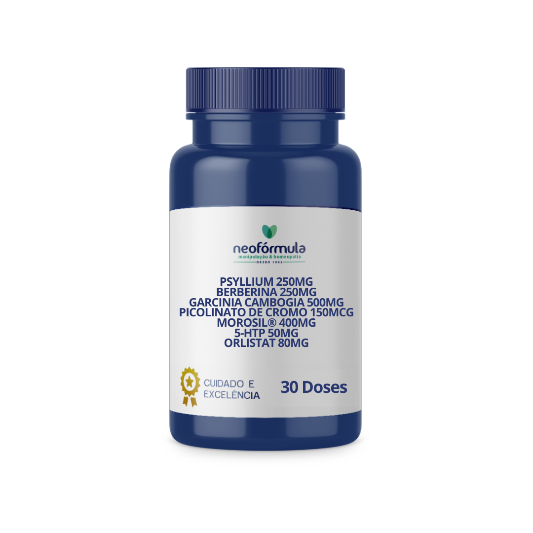 Psyllium 250mg  Berberina 250mg  Garcinia Cambogia 500mg; Picolinato de Cromo 150mcg; Morosil® 400mg; 5-HTP 50mg; Orlistat 80mg - 30 doses
